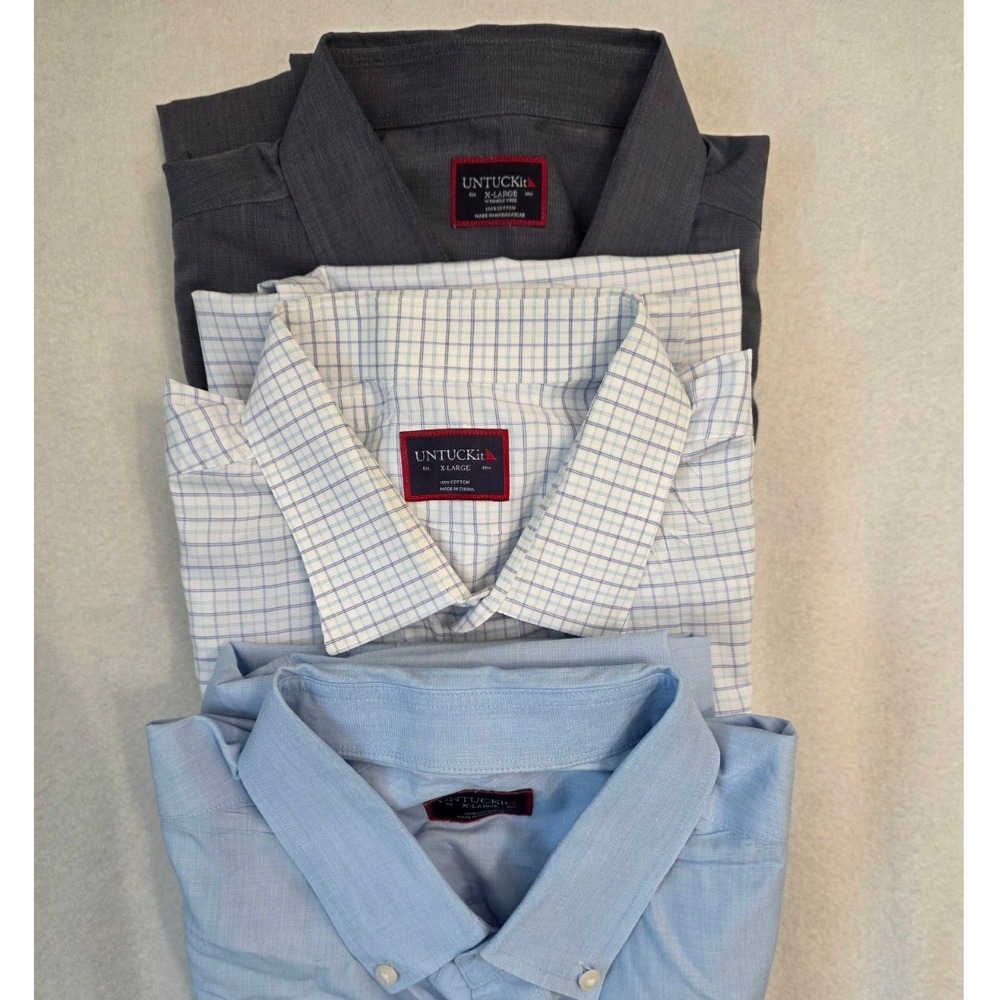 UNTUCKit 3 Pack Button Down Shirts XL Blue Grey Cotton Wrinkle Free Casual Lot